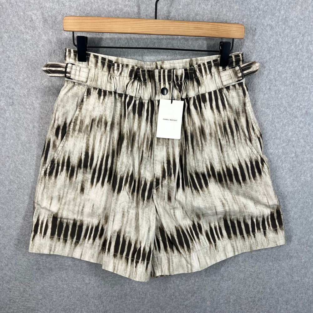 Isabel Marant Ilirya Shorts Womens 38 Khaki Tie Dye Ikat High Waist Cotton NWT - Picture 1 of 11